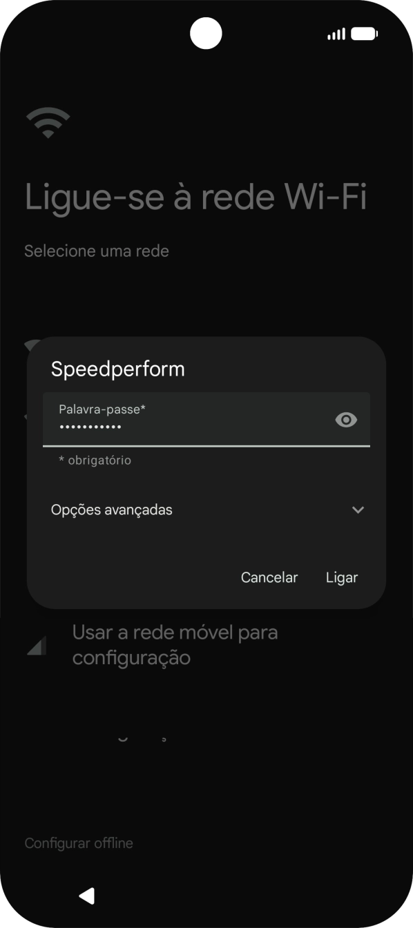 Introduza a password da rede Wi-Fi e prima Ligar.