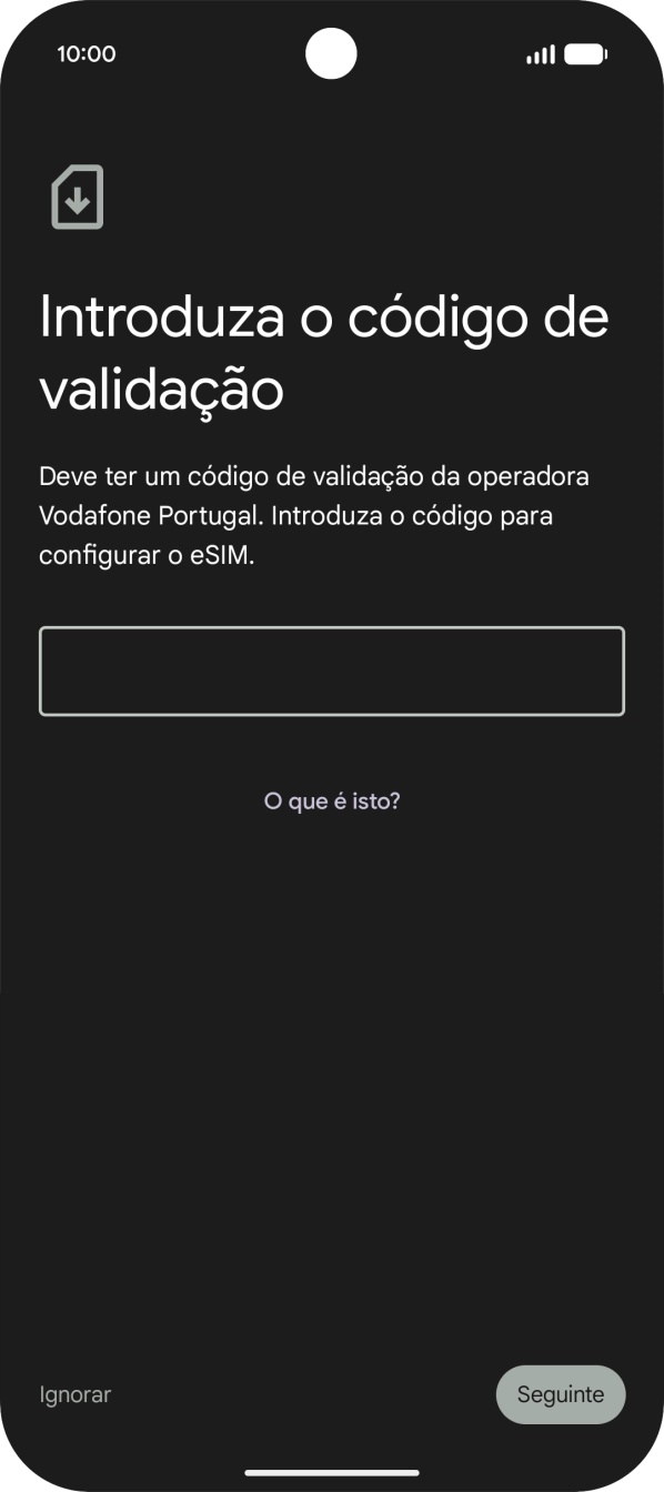 Introduza o código de confirmação enviado e prima Seguinte.