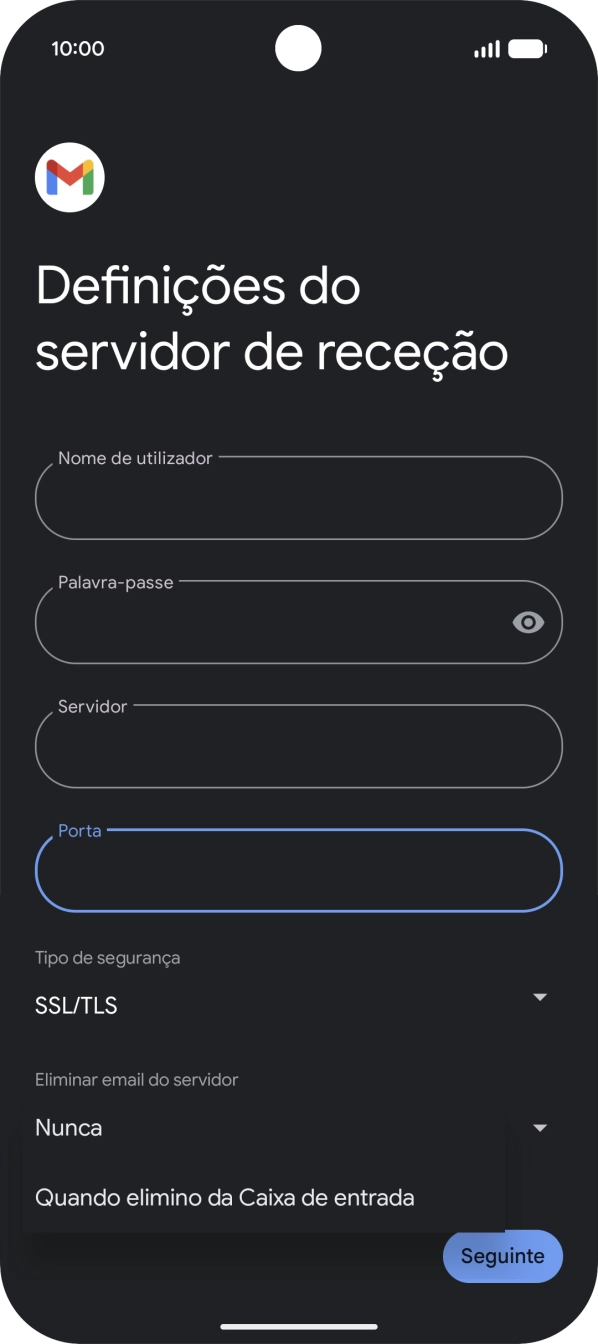Prima Nunca para manter os e-mails no servidor quando estes são apagados no telefone.