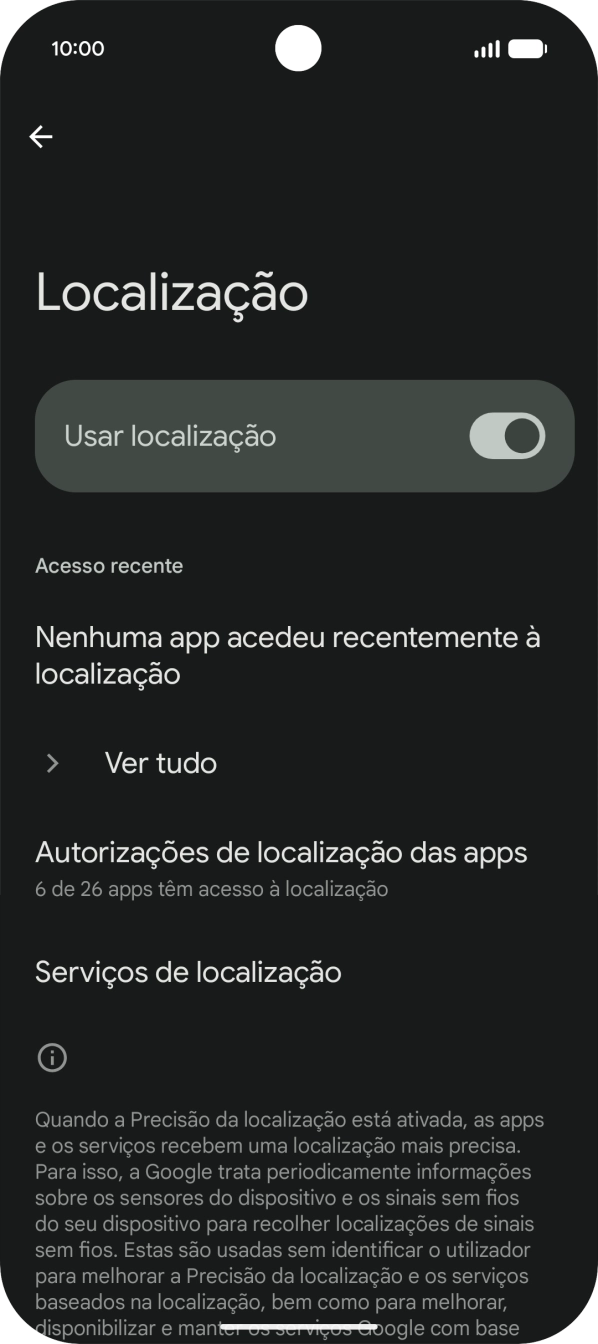 Prima Autorizações de localização das apps.