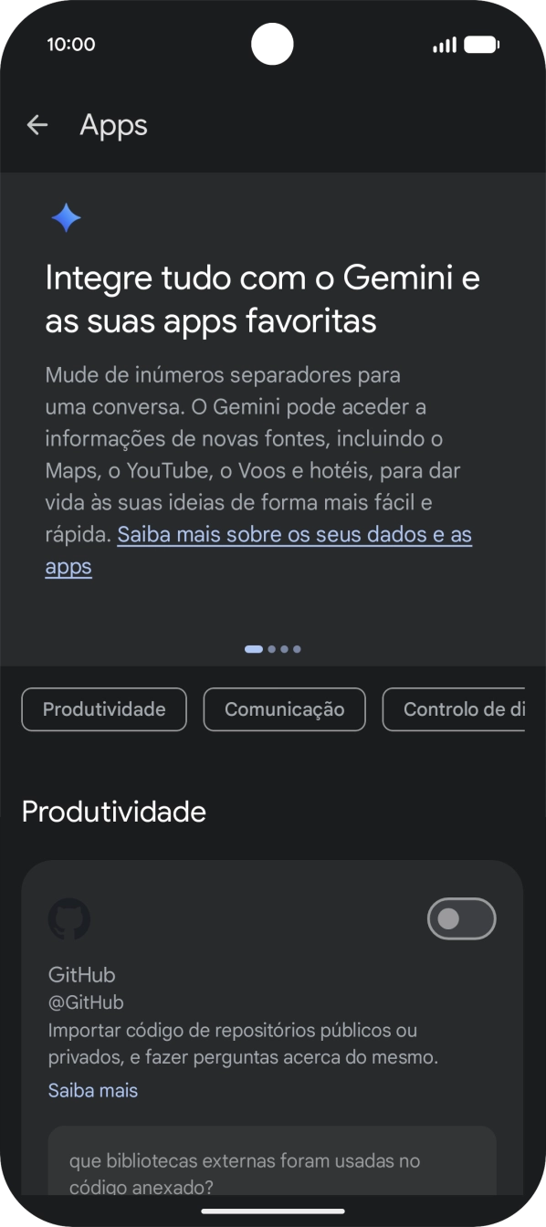 Prima o indicador junto à extensão pretendida para ativar a função.