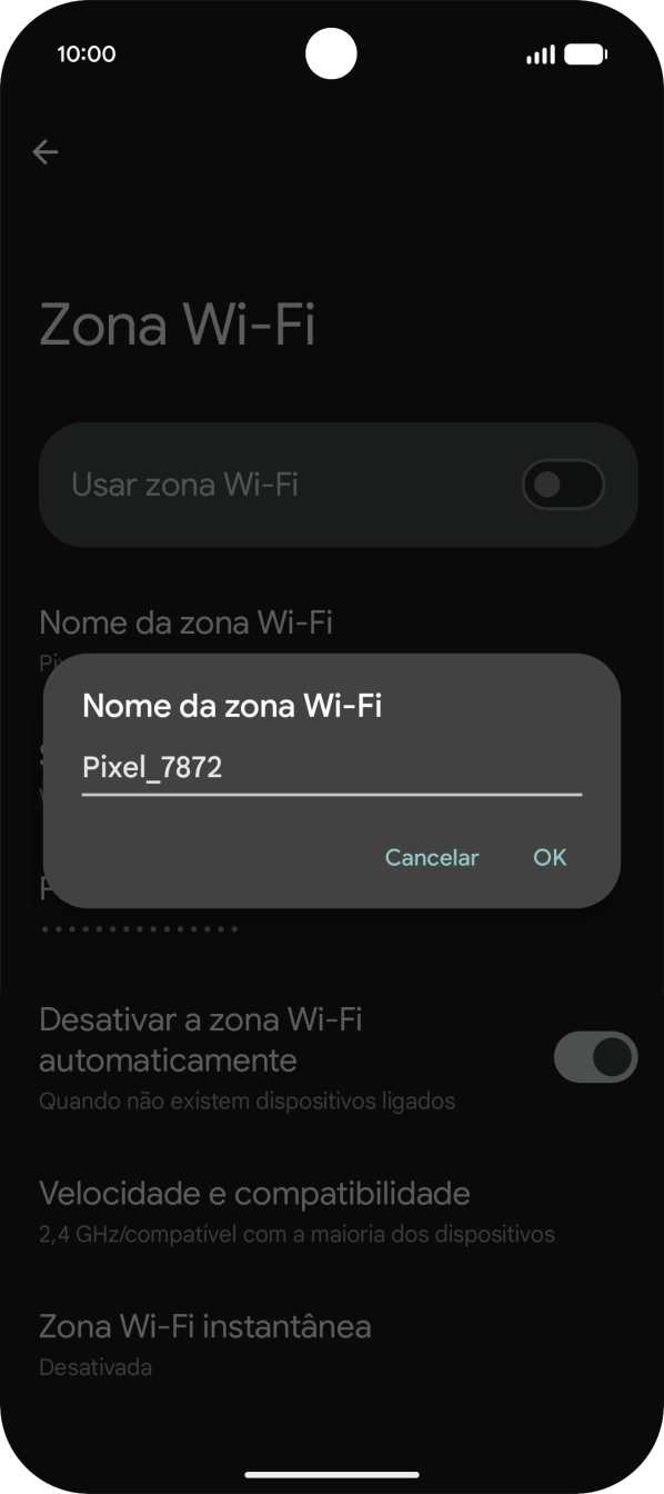 Introduza o nome pretendido do hotspot Wi-Fi e prima OK.
