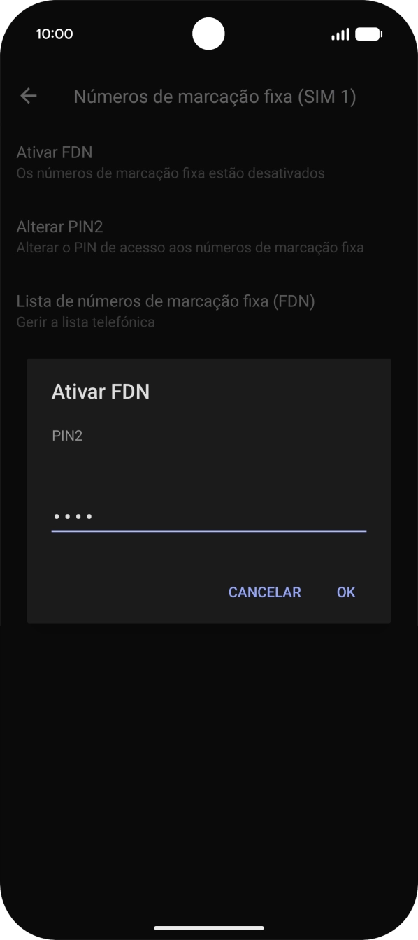 Introduza o código PIN2 e prima OK.