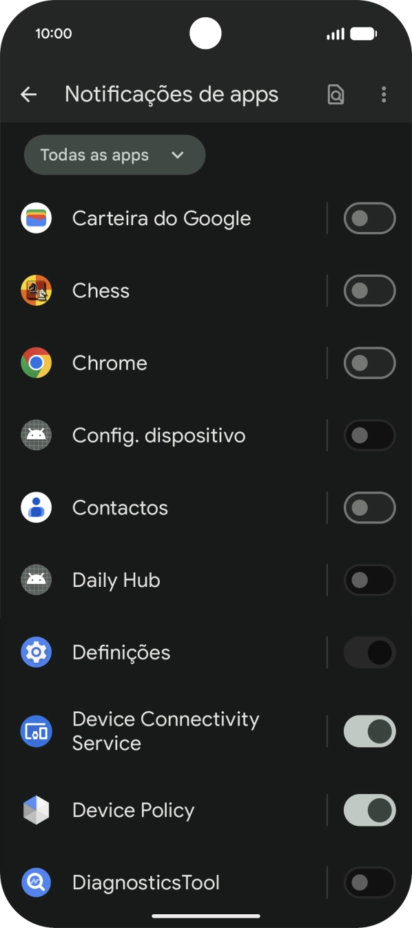 Prima o indicador junto às apps pretendidas para ativar ou desativar a função.