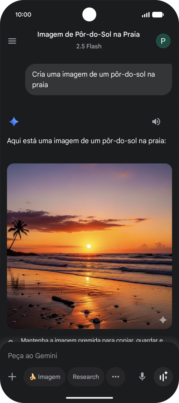 Também é possível solicitar à Gemini que gere uma imagem baseada na sua descrição.