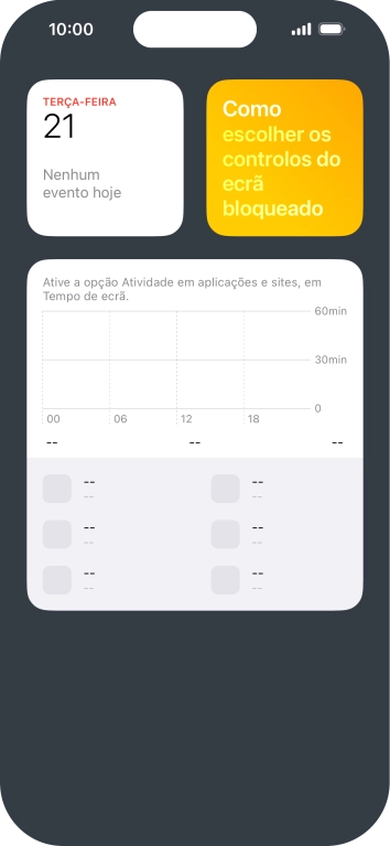 Deslize o dedo para cima ou para baixo no ecrã, para ver mais widgets.
