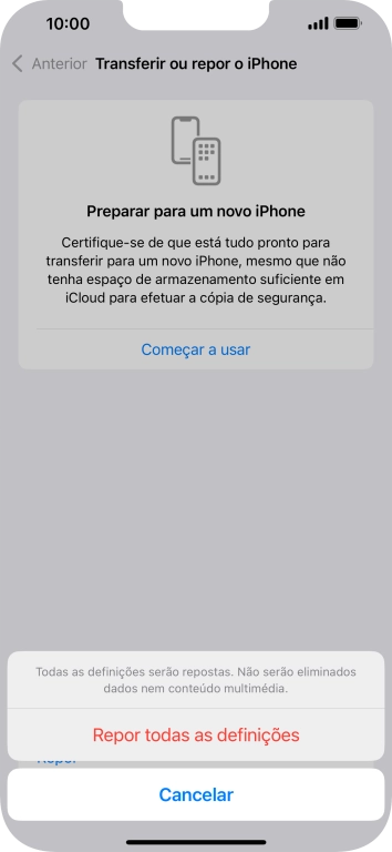 Prima Repor todas as definições.