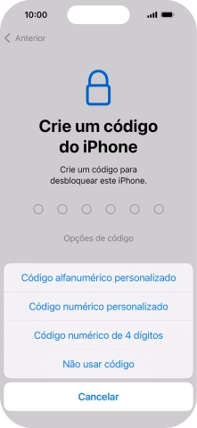 Siga as indicações no ecrã para ativar a utilização do código de bloqueio do telefone ou prima Não usar código.