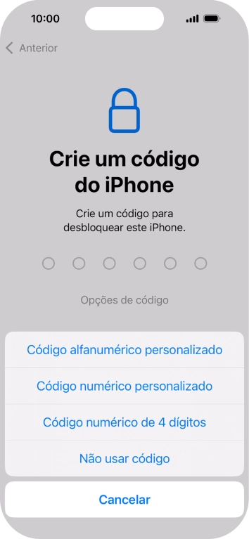 Siga as indicações no ecrã para ativar a utilização do código de bloqueio do telefone ou prima Não usar código.