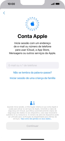 Prima E-mail ou n.º de telefone e introduza o nome de utilizador do seu ID Apple.