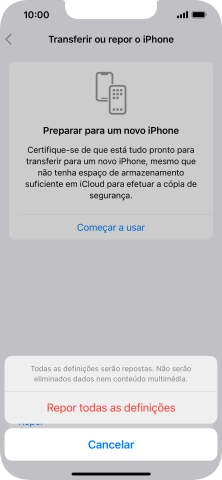 Prima Repor todas as definições.