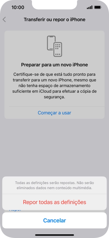 Prima Repor todas as definições.