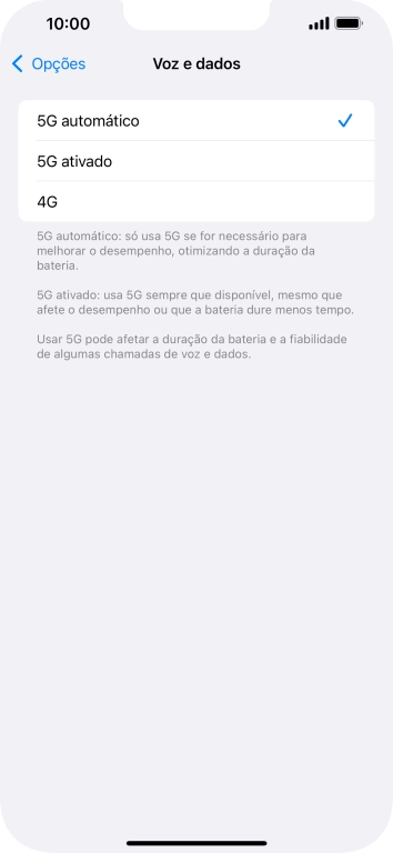 Para ativar a alternância automática entre 5G e 4G prima 5G automático.