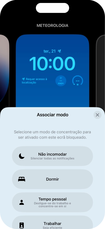Prima o modo de concentração pretendido.