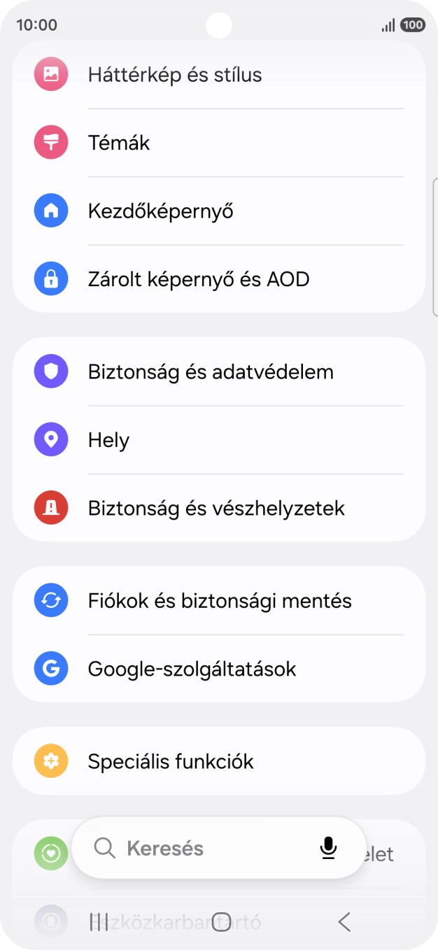 Válaszd a Fiókok és biztonsági mentés lehetőséget.