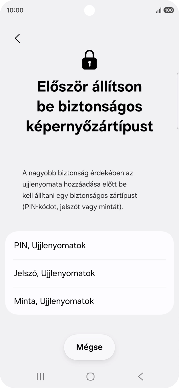 Válaszd ki a kívánt képernyőzárkódot, és kövesd a kijelzőn megjelenő utasításokat egy extra képernyőzár létrehozásához. Válaszd ki a kívánt képernyőzárkódot, és kövesd a kijelzőn megjelenő utasításokat egy extra képernyőzár létrehozásához.
