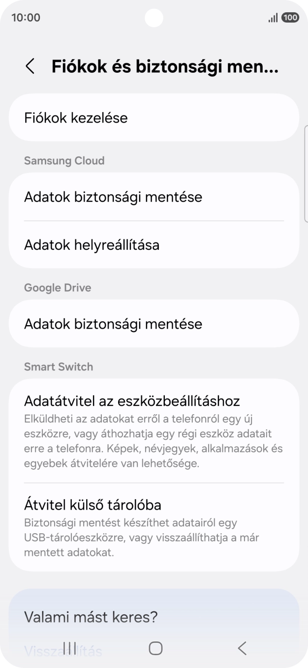 Válaszd a Fiókok kezelése lehetőséget.