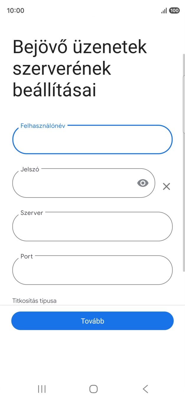 Kattints a „Szerver” alatti mezőre, és írd be az e-mail szolgáltatód bejövő szerverének a nevét.