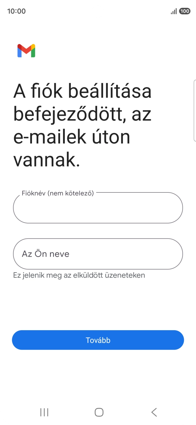 Kattints a „Fióknév (nem kötelező)” alatti mezőre, és írd be az e-mail-fiók kívánt nevét.
