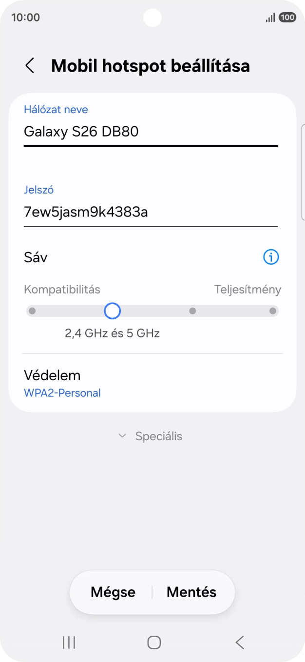 Kattints a „Hálózat neve” alatti mezőre, és írd be a Wi-Fi hotspot kívánt nevét.
