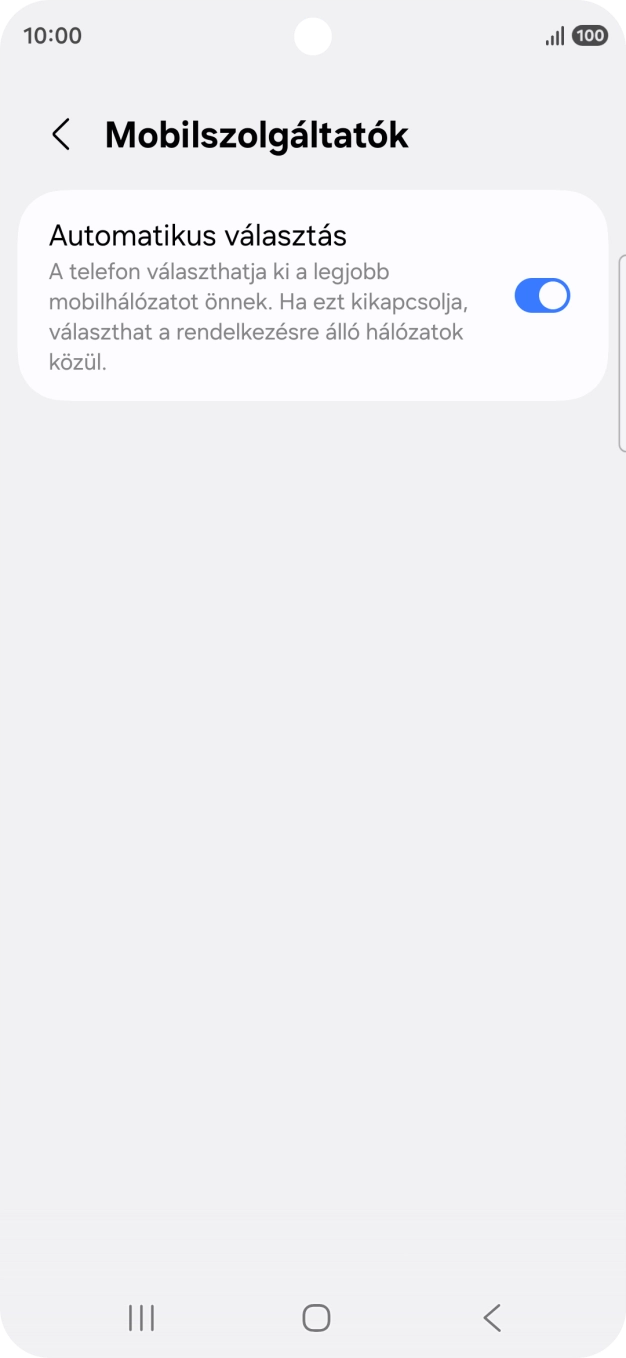 Kattints az „Automatikus választás” melletti csúszkára a funkció kikapcsolásához, és várj, amíg a telefon keresi az elérhető hálózatot. Kattints az „Automatikus választás” melletti csúszkára a funkció kikapcsolásához, és várj, amíg a telefon keresi az elérhető hálózatot.