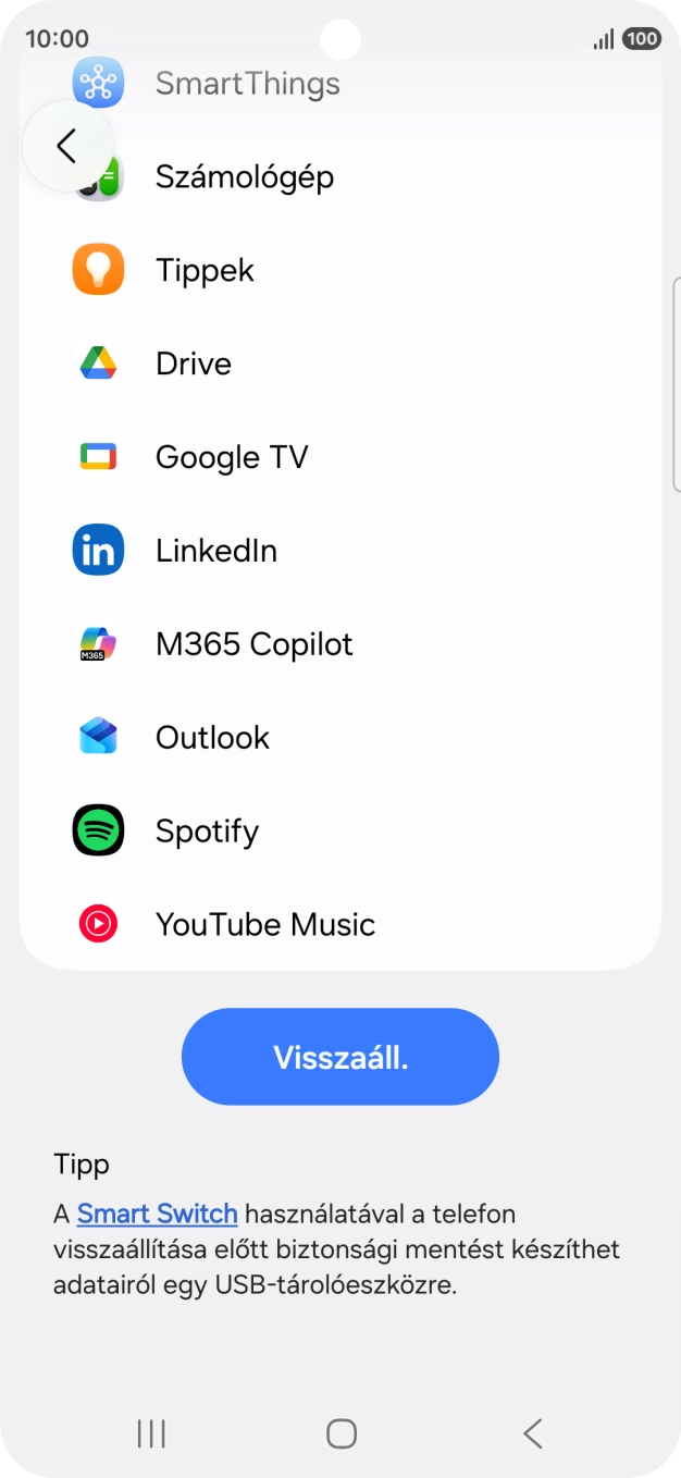 Válaszd a Visszaáll. lehetőséget.