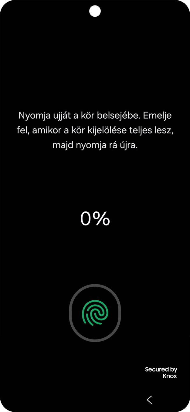 Kövesd a kijelzőn megjelenő utasításokat képernyőzár létrehozásához ujjlenyomattal. Kövesd a kijelzőn megjelenő utasításokat képernyőzár létrehozásához ujjlenyomattal.