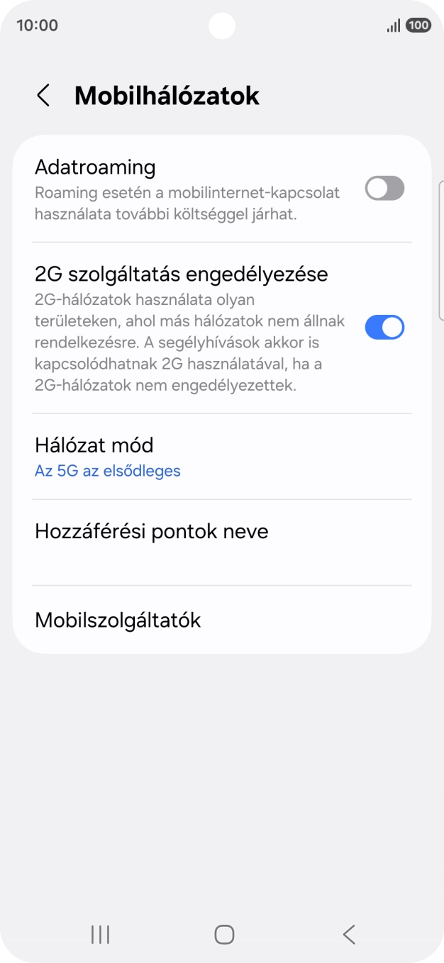 Válaszd a Hozzáférési pontok neve lehetőséget.