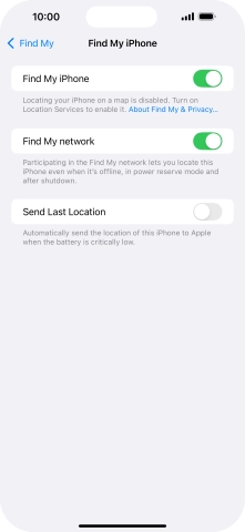 Press the indicator next to 'Find My network' to turn the function on or off. If you turn on the function, you need to follow the instructions on the screen to finish the activation.