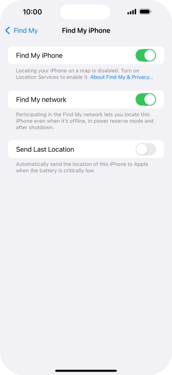 Press the indicator next to 'Find My network' to turn the function on or off. If you turn on the function, you need to follow the instructions on the screen to finish the activation.