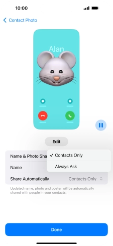 Press the required setting.