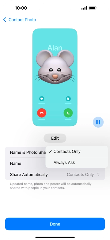 Press the required setting.