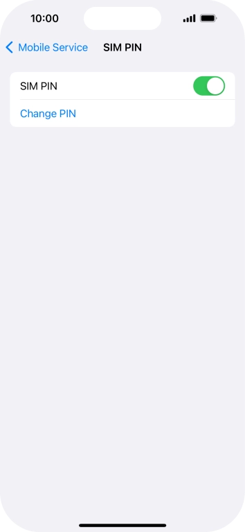 Press the indicator next to 'SIM PIN' to turn the function on or off.