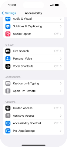 Press the required category below 'SPEECH' and follow the instructions on the screen to select the required settings.