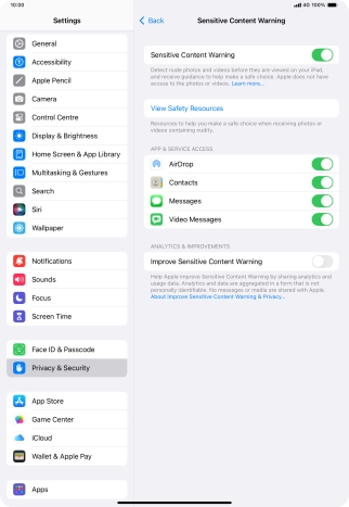 Press the indicators next to the required applications to turn the function on or off.