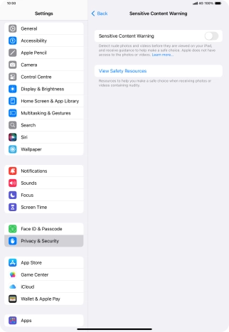 Press the indicator next to 'Sensitive Content Warning' to turn the function on or off.