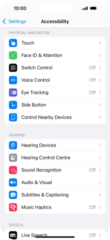 Press the required category below 'PHYSICAL AND MOTOR' and follow the instructions on the screen to select the required settings.