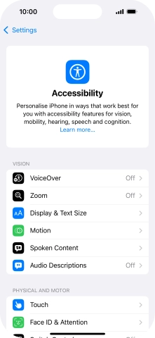 Press the required category below 'VISION' and follow the instructions on the screen to select the required settings.
