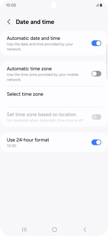Press the indicator next to 'Automatic time zone' to turn on the function.