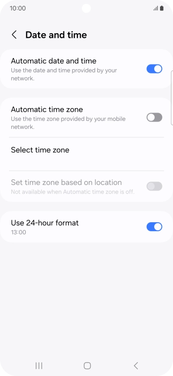 Press the indicator next to 'Automatic time zone' to turn on the function.