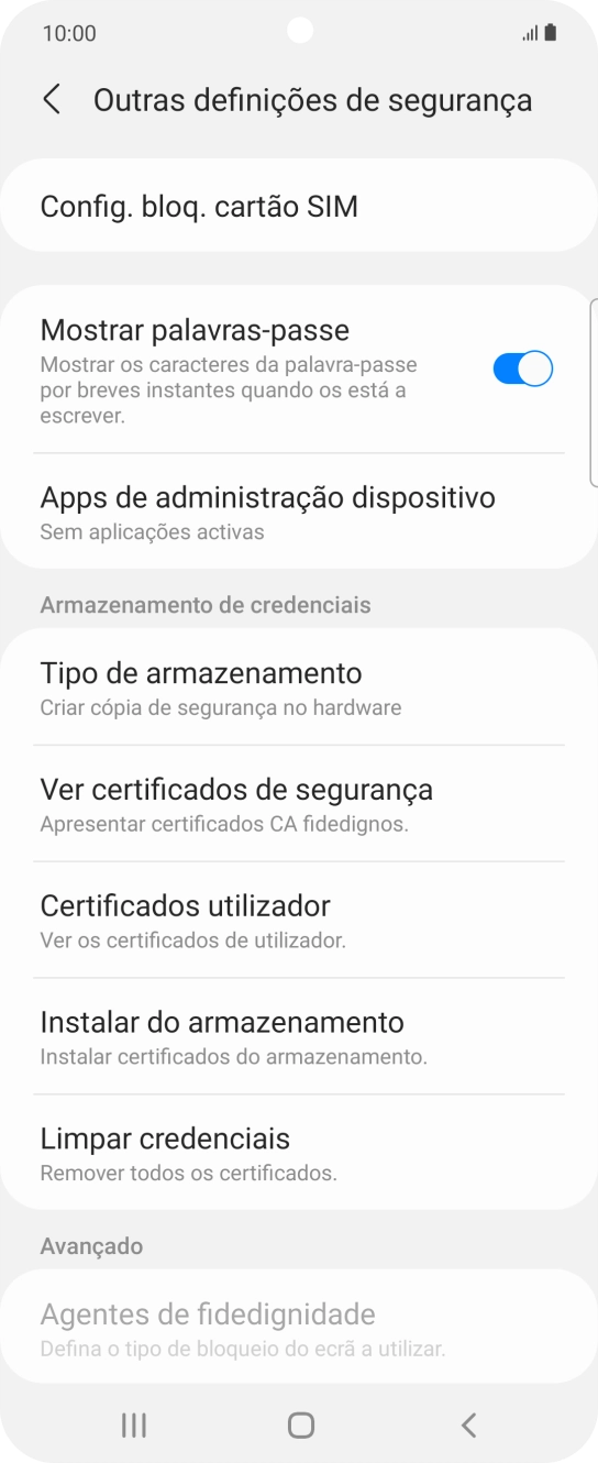 Prima Config. bloq. cartão SIM.