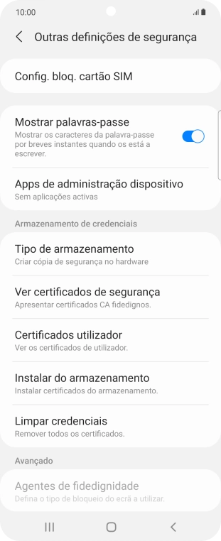 Prima Config. bloq. cartão SIM.