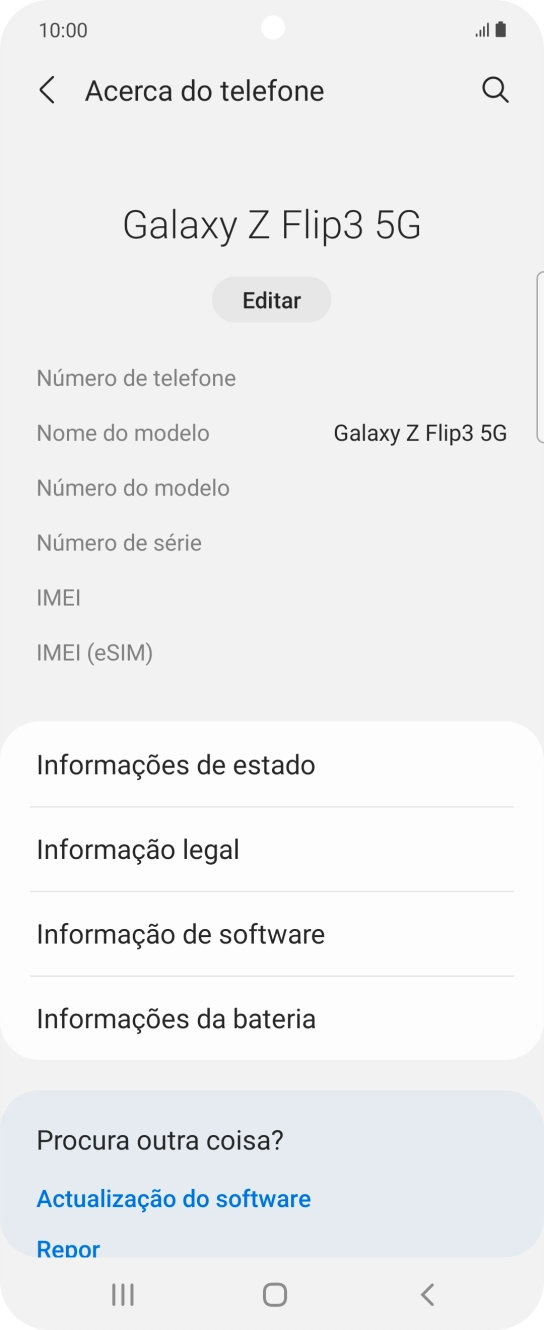 O código IMEI é mostrado no ecrã.