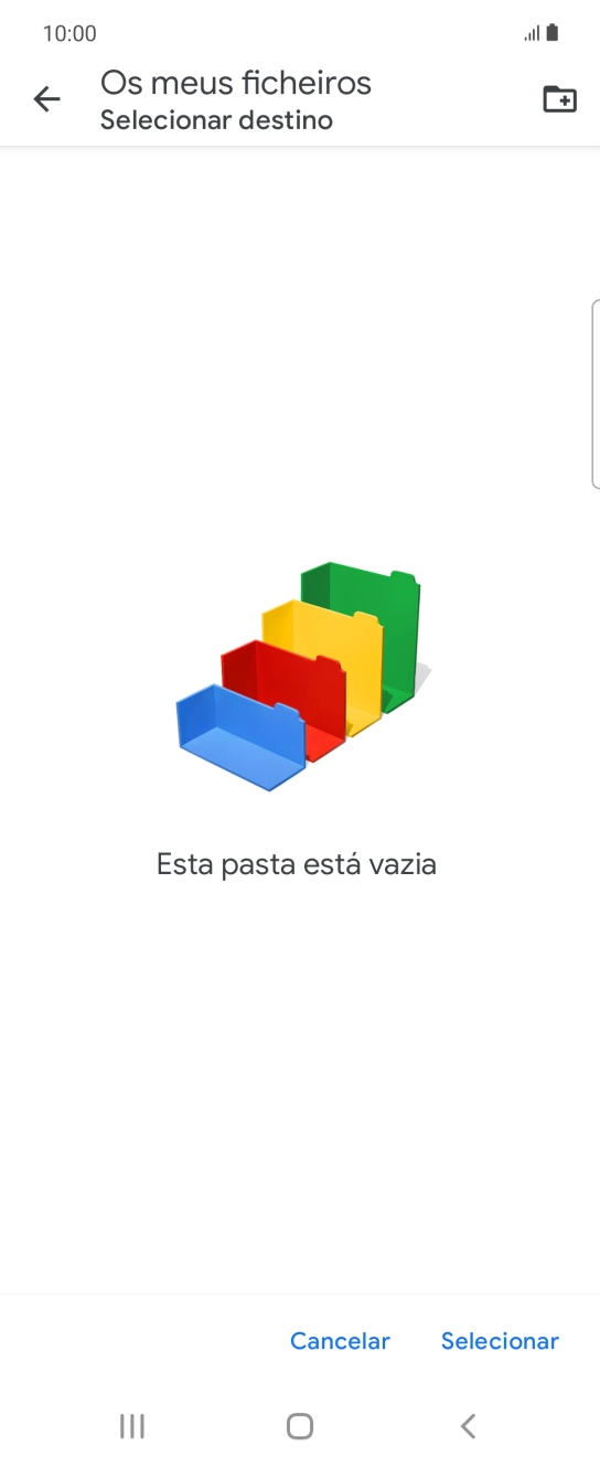 Se quiser criar uma nova pasta, prima o ícone de nova pasta e siga as indicações no ecrã para criar uma nova pasta.