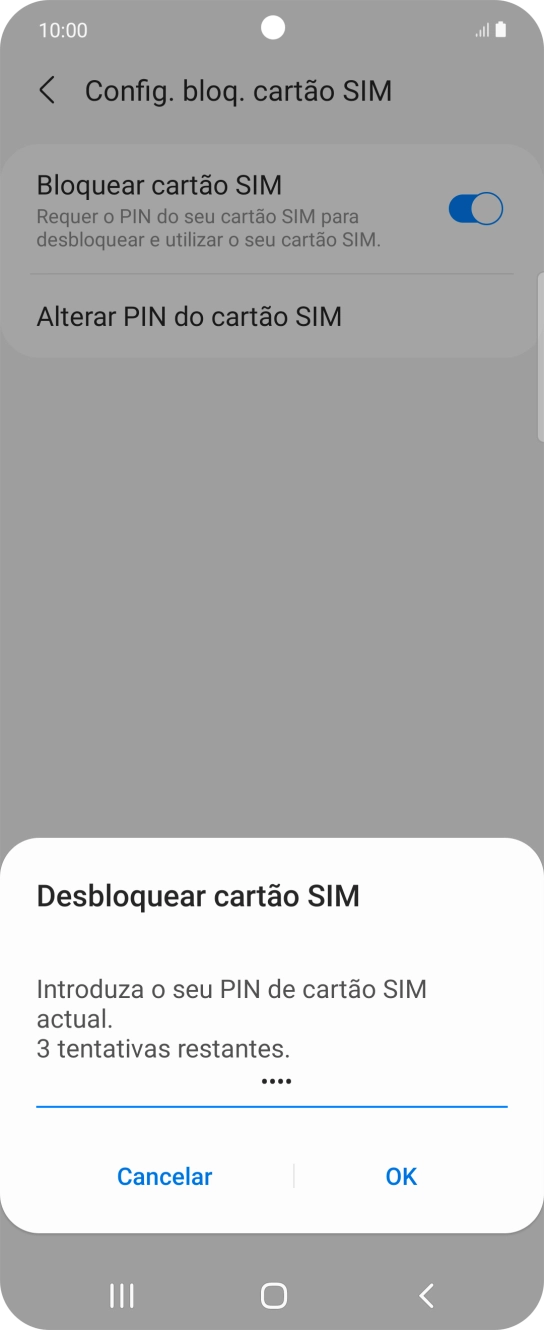 Introduza o seu código PIN e prima OK.
