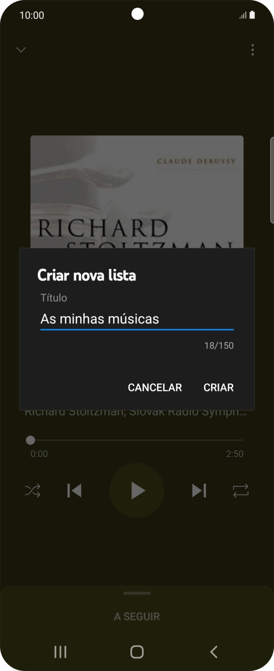 Introduza o nome pretendido para a lista de reprodução e prima CRIAR.