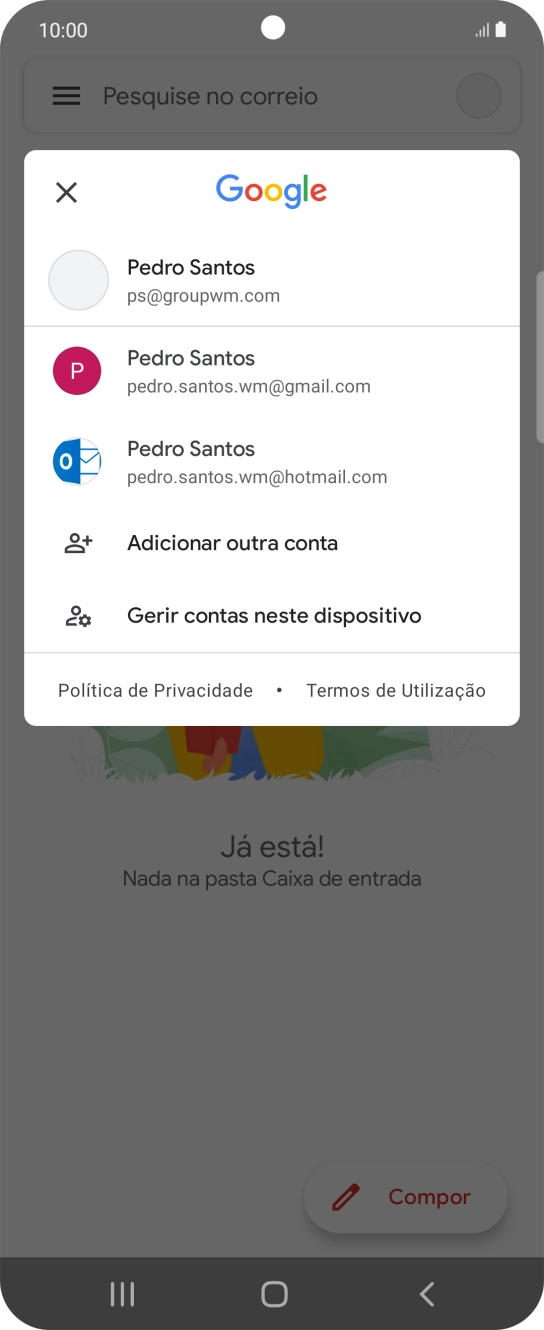 Prima a conta de e-mail pretendida.