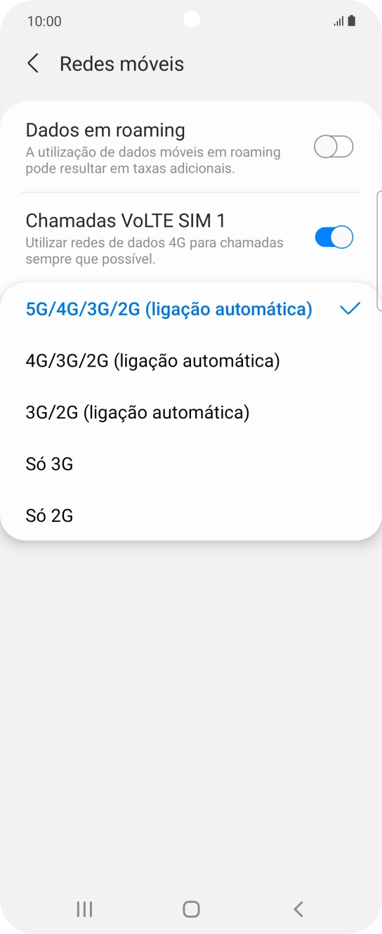 Prima o tipo de rede pretendido.