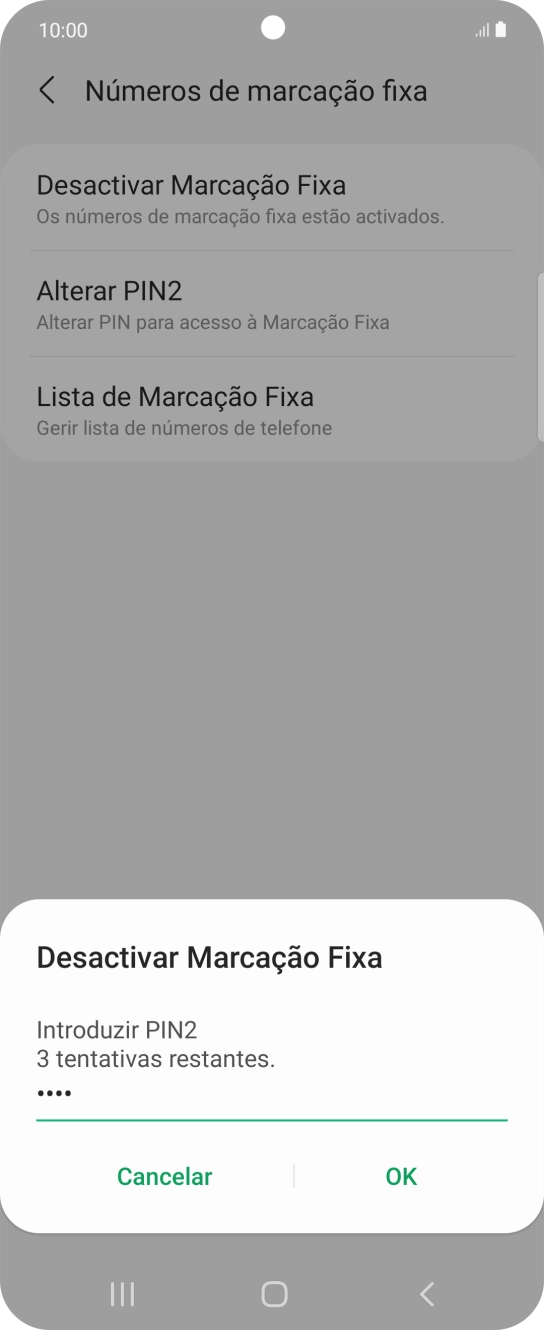 Introduza o código PIN2 e prima OK.