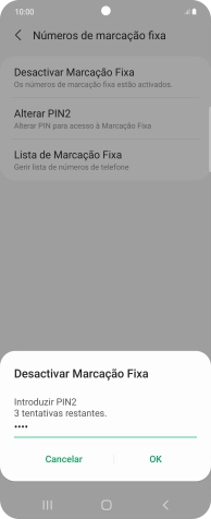 Introduza o código PIN2 e prima OK.